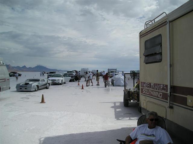 Waiting in line with the RV. Note the puddles all over the damn place.