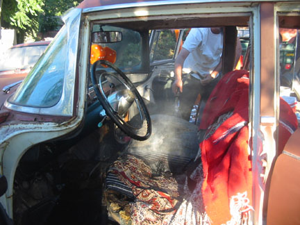We set it on fire welding in seat belts (for racing at LACR). The fire under the seat almost reached the roof. That was close.