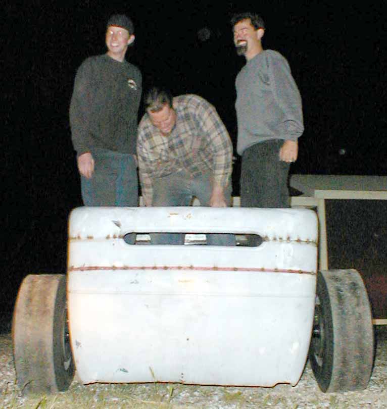 Tackett is standing in for my weight.
Brian is standing in for passenger weight.
Poppy's representin' battery, fuel, interior,