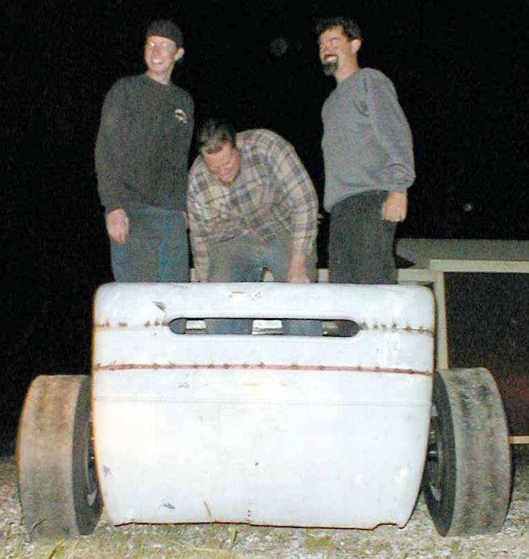 Tackett is standing in for my weight.
Brian is standing in for passenger weight.
Poppy's representin' battery, fuel, interior,