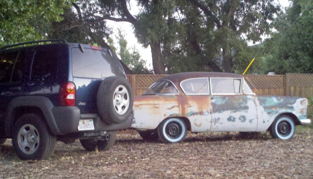 Jeep included in the photo to get a sense of how small the car is.