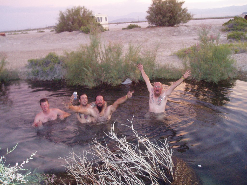 Come on in, the water's fine. There is a sulphurous creek near the Bend campsite. We jumped in. No one has got sick (yet).