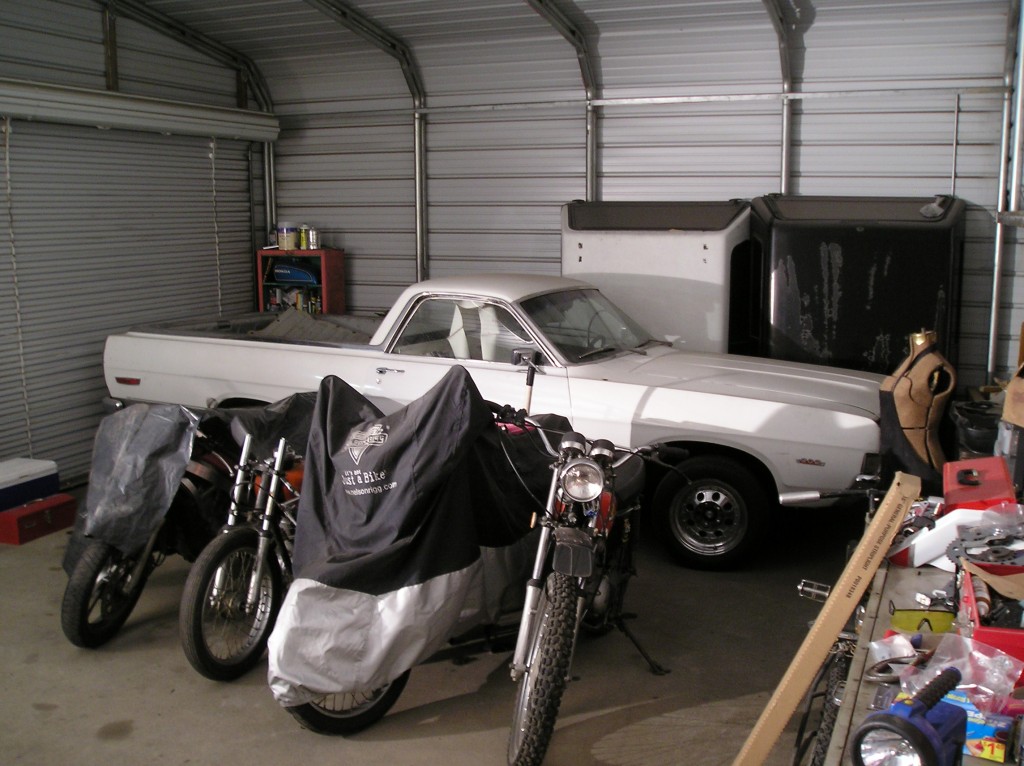 Molly's Ranchero and project bikes live in the other corner.