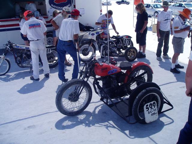599 back in Tech, getting inspected for sidecar. That's Fritz Kott and his sidecar behind us.