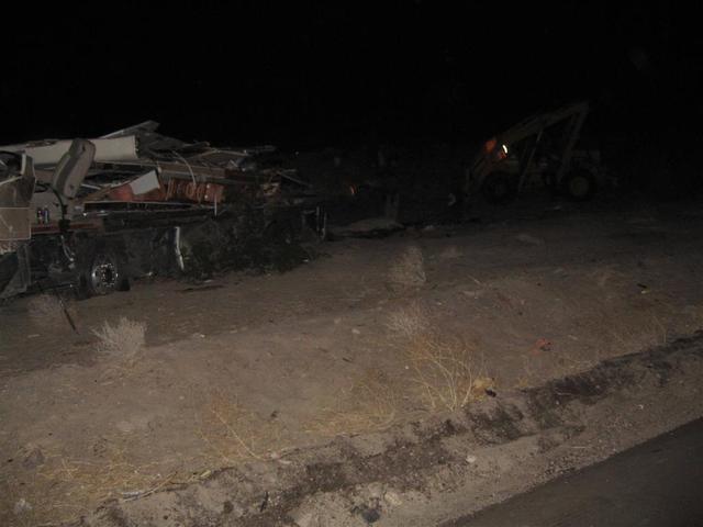 Destroyed motorhome. Can you see the driver's seat? Sobering.
