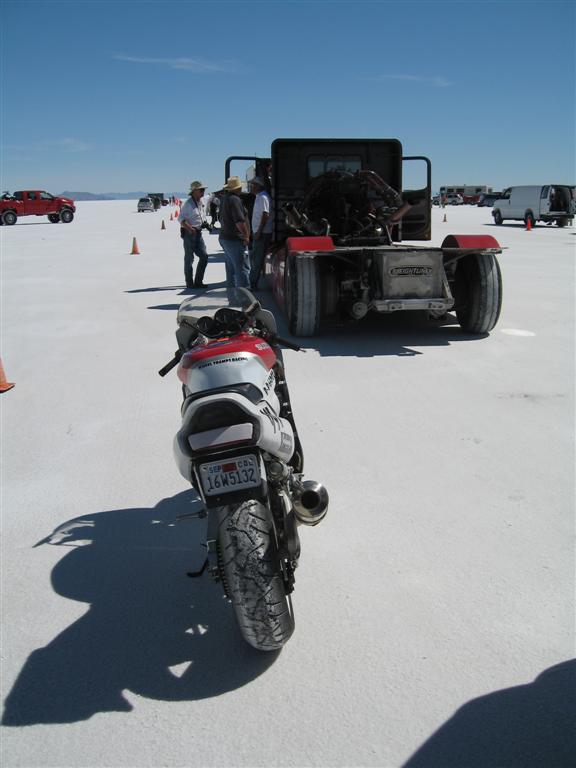 My bike in line behind the 200+ MPH Diesel truck "Joint Venture"