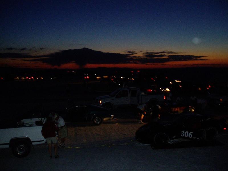 Sunrise over impound, Monday morning. Racers who qualified for records the day before prepare to back them up with a return run.