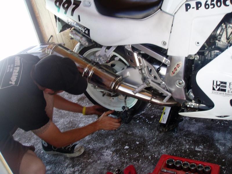 Mikey works in the trailer. The whole week was a big experiment in carburetor jet sizes, density altitude, humidity, gear ratios