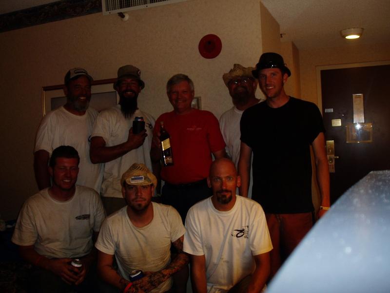 Trashing John's hotel room at the Nugget. The bottle of Johnnie Walker Gold was our thanks for all his efforts. He drove to Salt